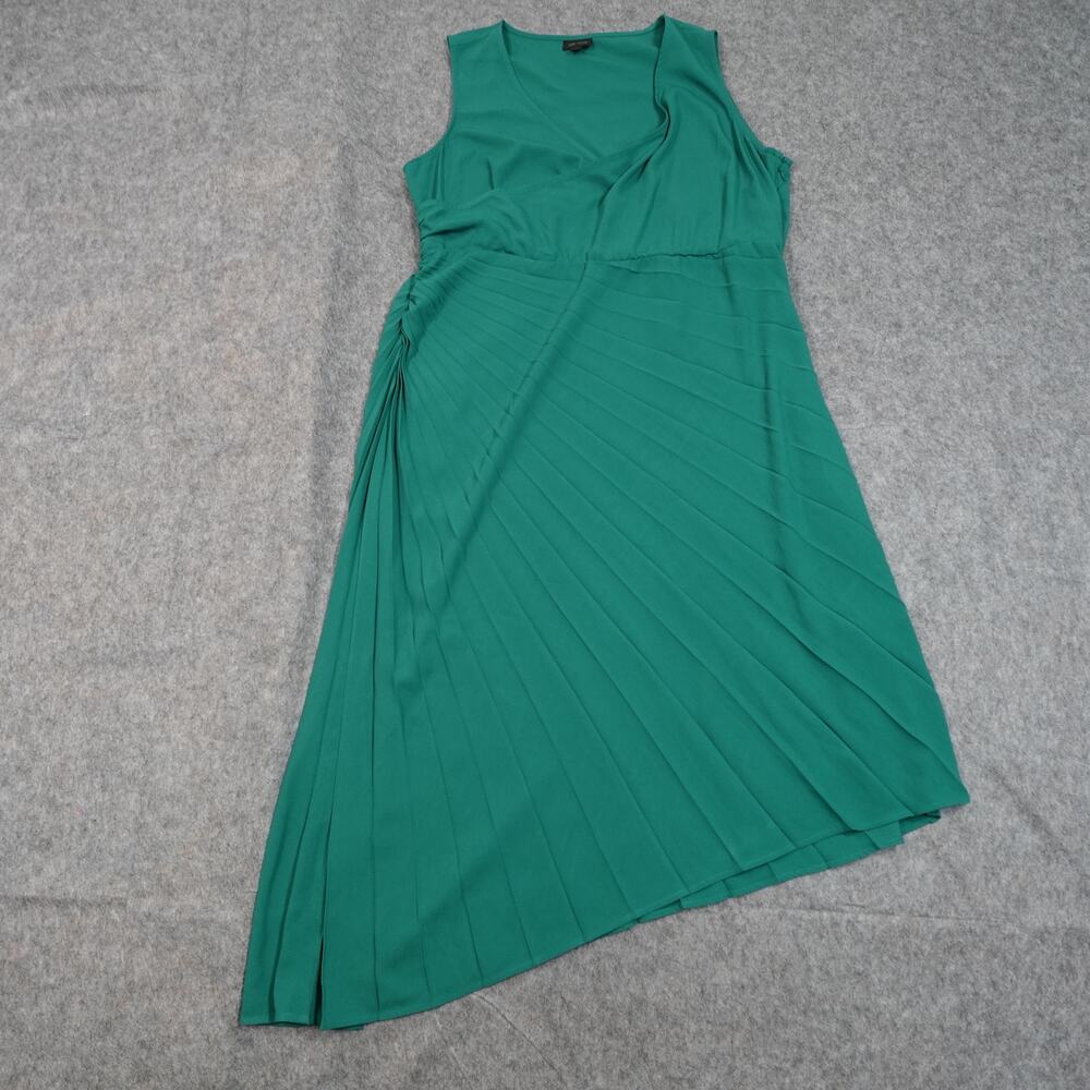 J. Jill Dress Womens 2X Midi Pleated Asymmetrical Hem Ruched‎ Green Surplice